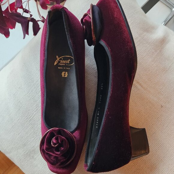 *NEW* Figini Burgundy Velvet & Leather Low Block Heels – US 7 - Picture 15 of 15